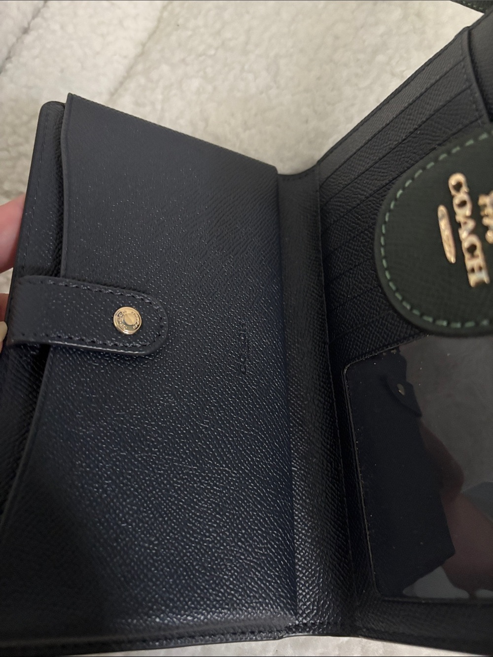 Coach Green Saffiano Leather Wristlet Wallet with Gold Logo - Picture 7 of 8